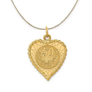 14k Yellow Gold 50th Anniversary Rope Heart Necklace - 20 In